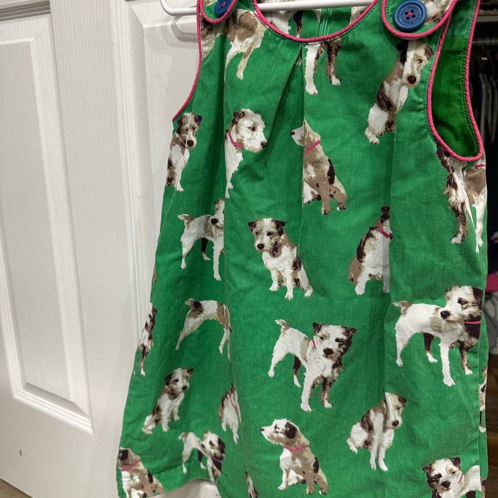 Mini Boden green Dog Print Dress jumper EUC